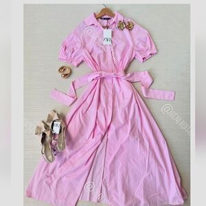 NWT ZARA POPLIN SHIRTDRESS pink